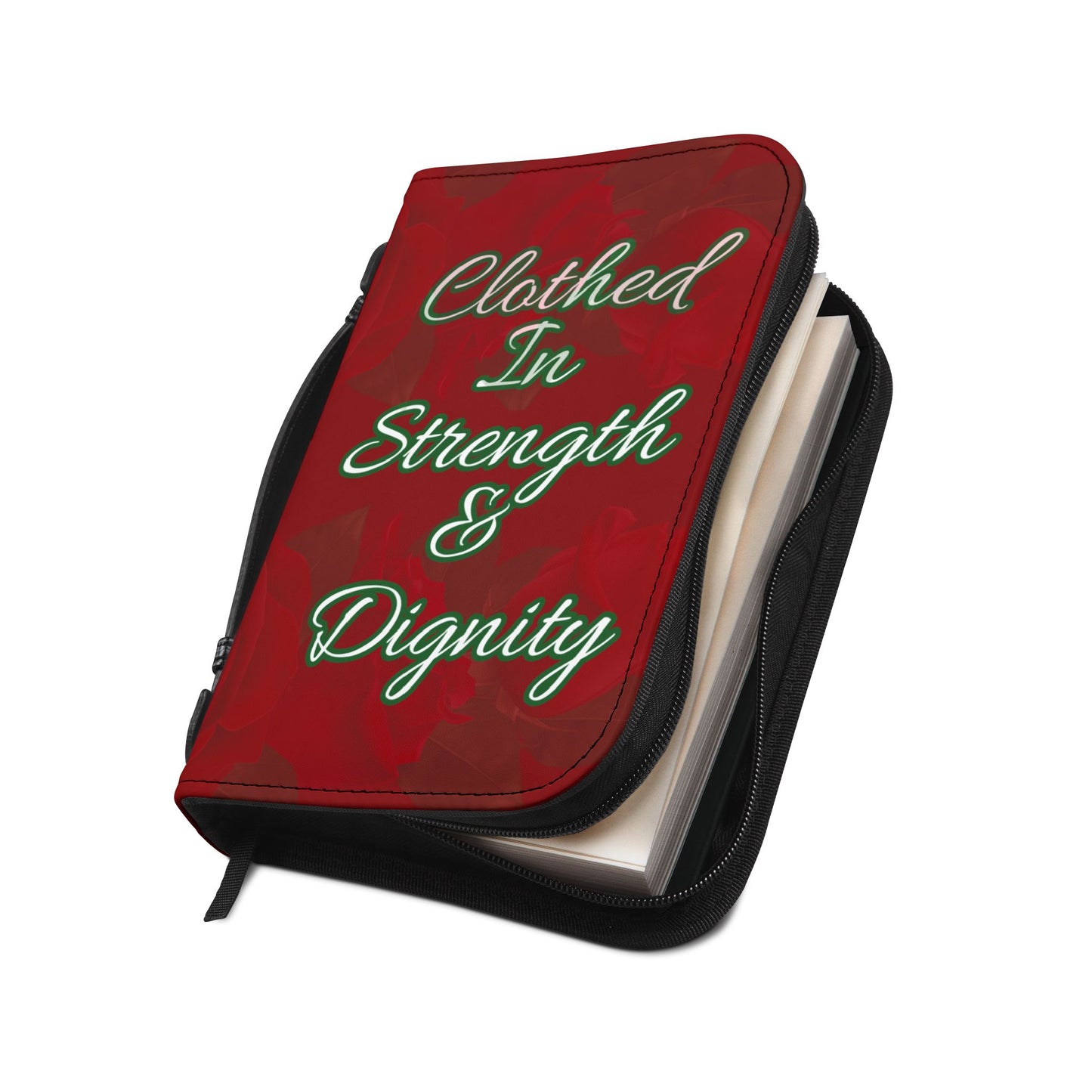 Strength & Dignity Bible Cover – Crimson Rose (Proverbs 31:25)
