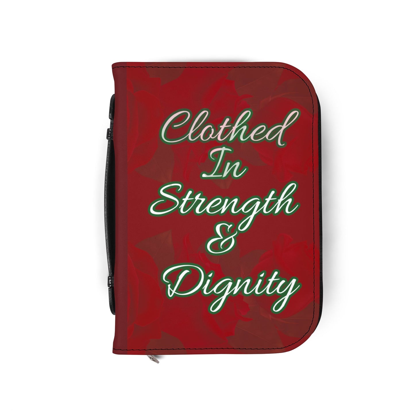 Strength & Dignity Bible Cover – Crimson Rose (Proverbs 31:25)