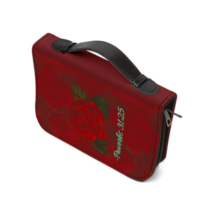 Strength & Dignity Bible Cover – Crimson Rose (Proverbs 31:25)