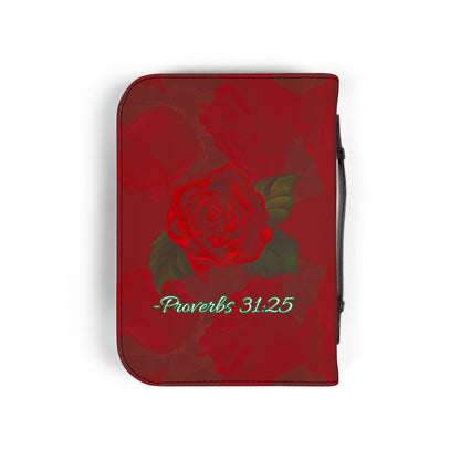 Strength & Dignity Bible Cover – Crimson Rose (Proverbs 31:25)