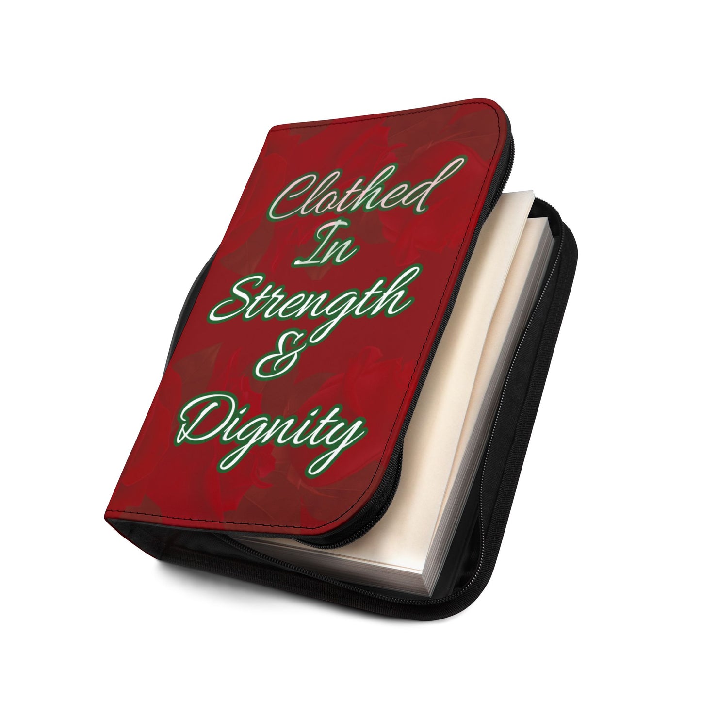 Strength & Dignity Bible Cover – Crimson Rose (Proverbs 31:25)