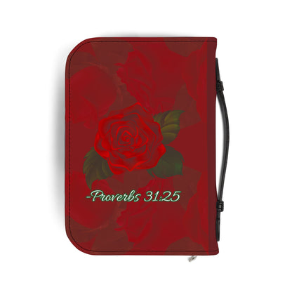 Strength & Dignity Bible Cover – Crimson Rose (Proverbs 31:25)