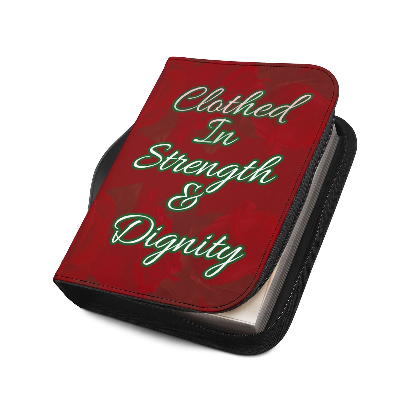 Strength & Dignity Bible Cover – Crimson Rose (Proverbs 31:25)