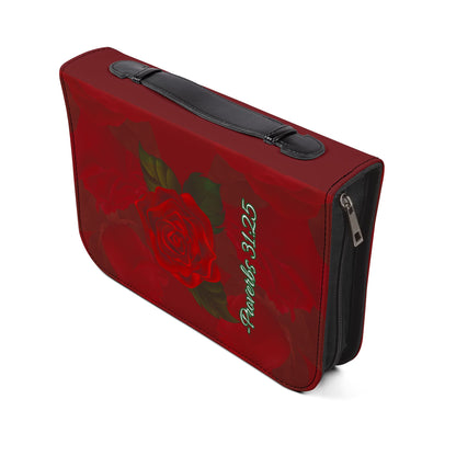 Strength & Dignity Bible Cover – Crimson Rose (Proverbs 31:25)