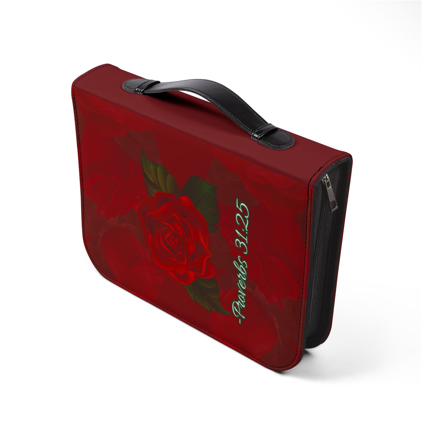 Strength & Dignity Bible Cover – Crimson Rose (Proverbs 31:25)