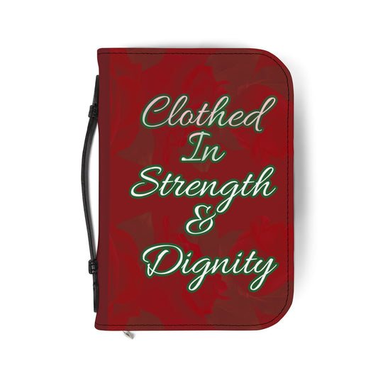 Strength & Dignity Bible Cover – Crimson Rose (Proverbs 31:25)