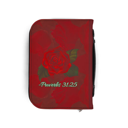 Strength & Dignity Bible Cover – Crimson Rose (Proverbs 31:25)