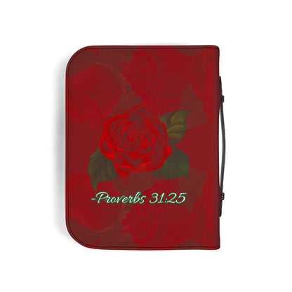 Strength & Dignity Bible Cover – Crimson Rose (Proverbs 31:25)